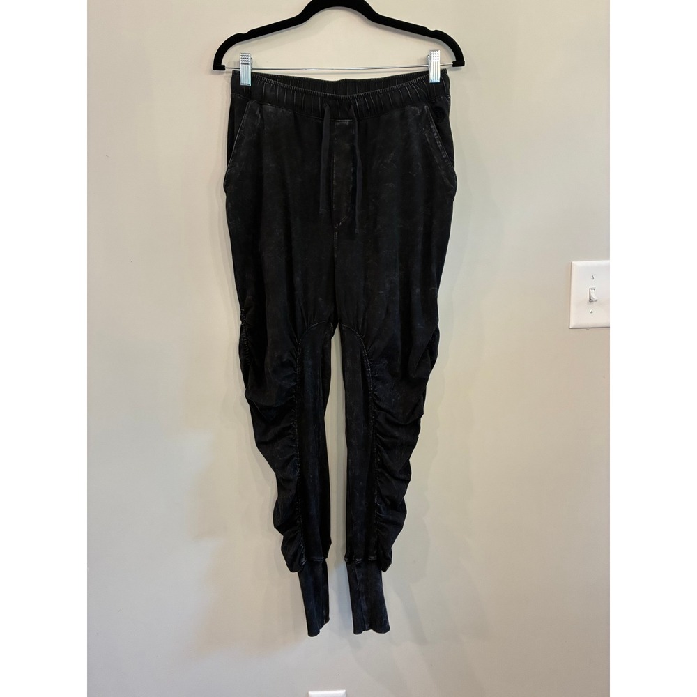 FP Movement Free People Ruched Joggers Black Acid Wash Drop Crotch Small
